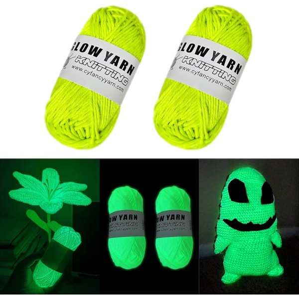 2 PCS Polyester Yarn Glow in The Dark for Crocheting,  Knitting Yarn DIY Handcraft Yards for Arts, Carpet Sweater Hat Scarf Gloves