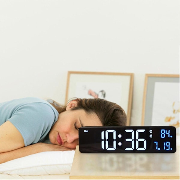 Digitalt Ur, Digitalt Ur med Stort Display, LED Digital Vækkeur til Stue, Genopladeligt, Snooze, Dato & Temperaturvisning Digitalt Vægur