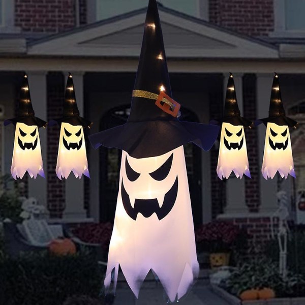 Led Halloween Dekoration Blinkende Lys Gypsophila Ghost Festival Dress Up Glødende Troldmand Ghost Hat Lampe Decor Hængende lanterne