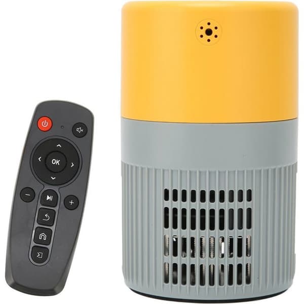Bärbar HD 1080p miniprojektor med bioljud och dubbla fläktar; stöder DVD; 100-240V; gul/grå; australisk kontakt – AquaForge