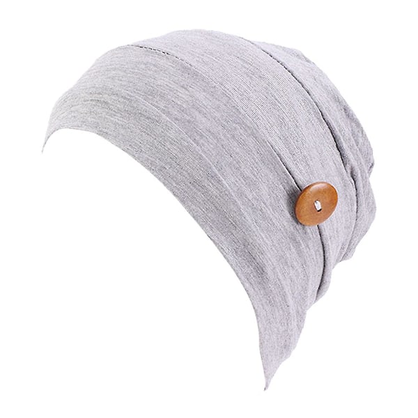 Harmaa naisten päänauha Turban Hat Modal Cotton Stretch Kemoterapia Headwrap Maskin pidolla Ei-liukuva nappi (maski ei sisälly)