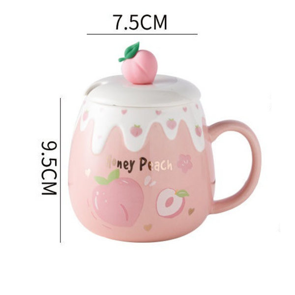 Fruktkopp med lock och sked 3D Söt Keramik Kaffe Te Kopp Par Koppsats Födelsedagspresent För Kvinnor Vänner