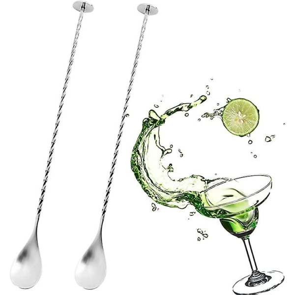 Bar Long Handle Spoons Rostfritt Stål Bartender Blandningssked Cocktail Shaker Sked Med Spiralmönster(3st, Silver)