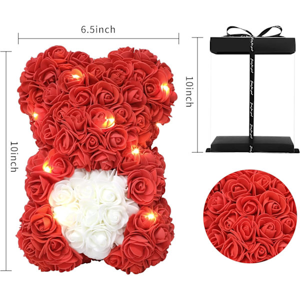 Morsdag Rose Bear Gaver, Rose Teddy Bear Håndlaget Blomsterbjørn Gaver for - Rose Teddy Bear med Gave til Valentinsdag, Morsdag (rød)