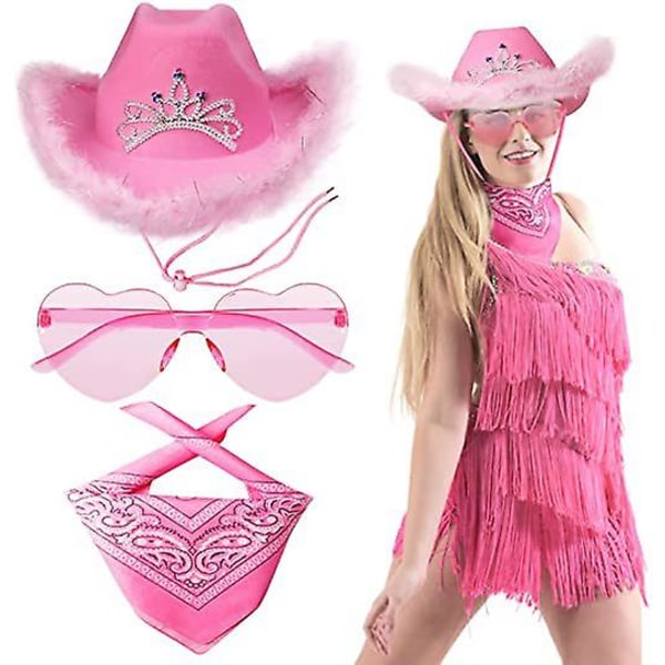 Barbie Powder Denim Hat 3-delt sett Barbie Powder Crown Denim Hat Feather Edge Letter Denim Hat Barbie Powder Hat Pink