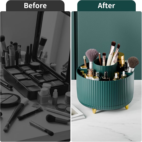 360° roterende penneholder, skrivebordsarrangører med 5 rum blyantsarrangør, kunstforsyningsopbevaringsboks Caddy til hjemmekontorartikler Desktop oprydning Dark Green
