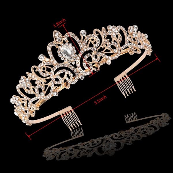 Gullkrystall Tiara Krone Pannebånd Prinsesse Elegant Krone, 02 Gull