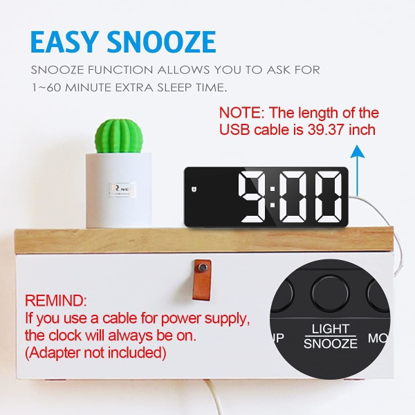 Digital väckarklocka, [uppgraderad version] LED-klocka för sovrum, elektronisk skrivbordsklocka med temperaturdisplay, justerbar ljusstyrka, röststyrning