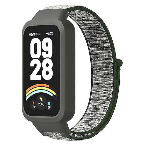 Til Xiaomi Smart Band 9 Active Redmi Band 3 Nylonrem med velcrodesign Urrem Green Olive Green