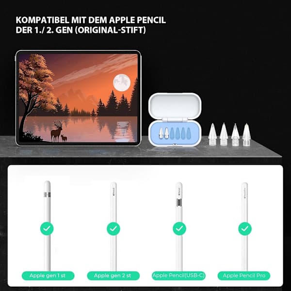 Pennspetsar 6-pack Pennspetsar Passar Apple Pencil Pro Apple 2:a & 1:a Gen USB-C & Logitech Crayon Digital Pennspetsar Med Förvaringslåda