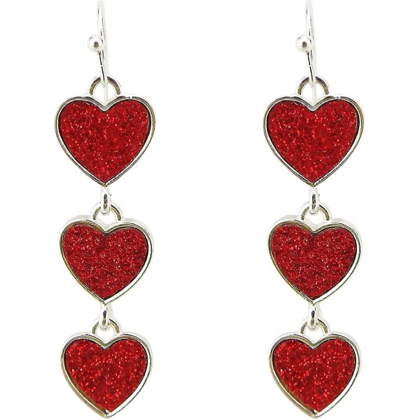 Multi Red Interlocking Heart Dingle Örhängen För Kvinnor Flickor Legering Silver