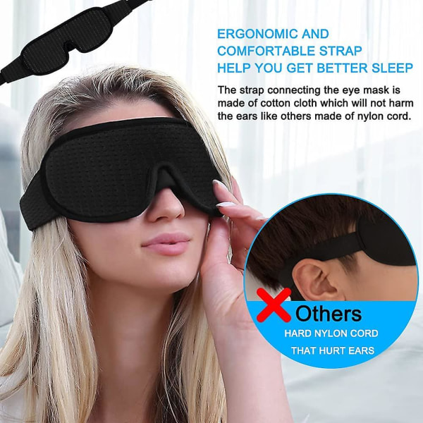 Søvnøjemaske til mænd, kvinder, 3d konturformet kop sovemaske og bind for øjnene, konkavt støbt nattesøvnmaske, 100 % mørklægningsmaske, Soft Comfort Eye Sh