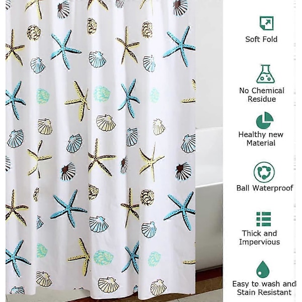 (180x200CM) Mögelresistent Duschdraperi för Badrum 180/200/220/240 CM - Nautiskt Blå Extra Långt PEVA Duschdraperi för Badrum Anti Bakteriellt