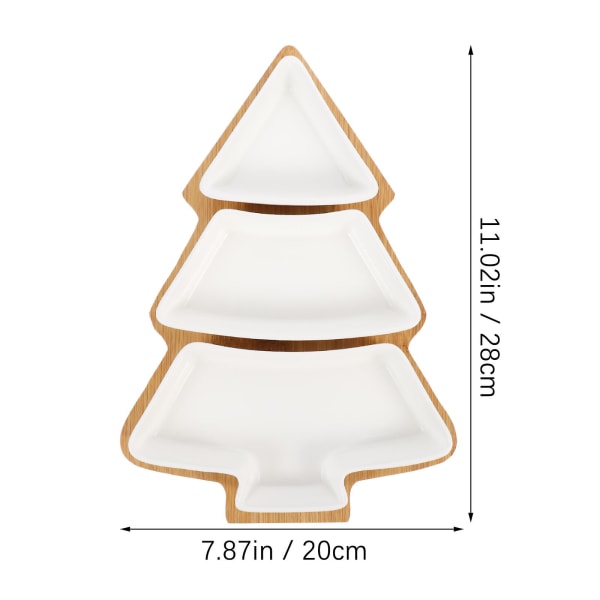 Juletræ Keramik Fadbakke Porcelæn Aftagelig Snackfad Småkagetallerkener Julefest Dessertservice med bambusbund (hvid)