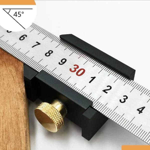 AIMOONSA 30 cm lineal i rustfrit stål - Parallel positioneringsblok, 45°/90° markering