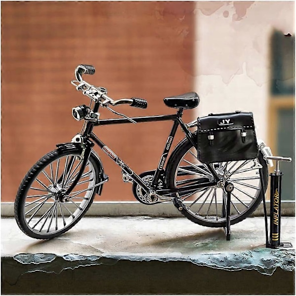 DIY Retro Cykelmodell Ornament för Barn, 1:10 Simulation Mini Cykelmodell Skala Kit med Pump och Portfölj, Finger Cykelmodeller Leksaker, Svart