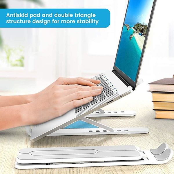 Bærbar computerstand, bærbar ABS ergonomisk computerstander, justerbar, foldbar, ventileret