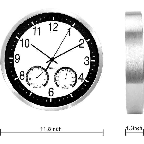 12 tommers metall kvarts veggklokke 30 cm moderne stille ikke-tikkende veggklokker med termometer måler temperatur fuktighet for stue soverom av