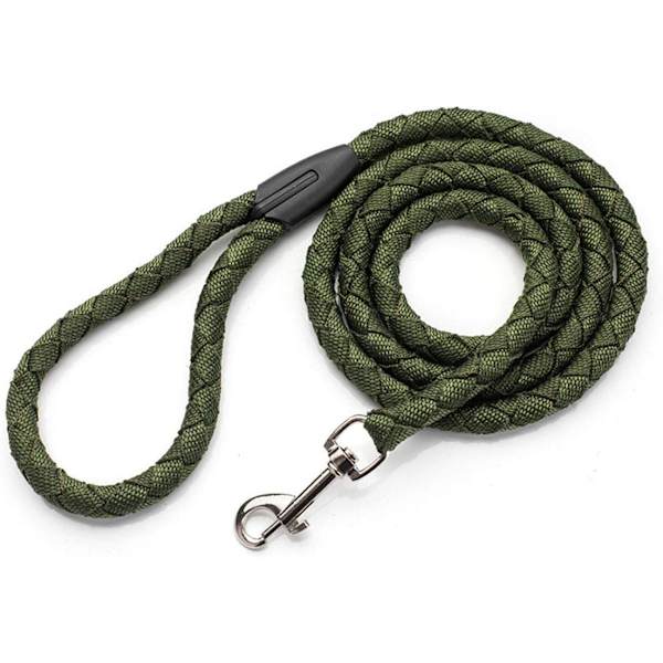 Hundeforing av nylon, tau for hunder, treningsforing for mellomstore og store hunder med rustfritt stålspenne, 1,5 m lang og 1,2 cm bred (grønn)