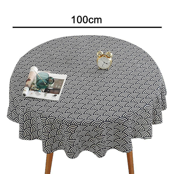 Pyöreä pöytäliina rypistymätön anti-fading pöytäliinat kansi Wave pattern 100 cm