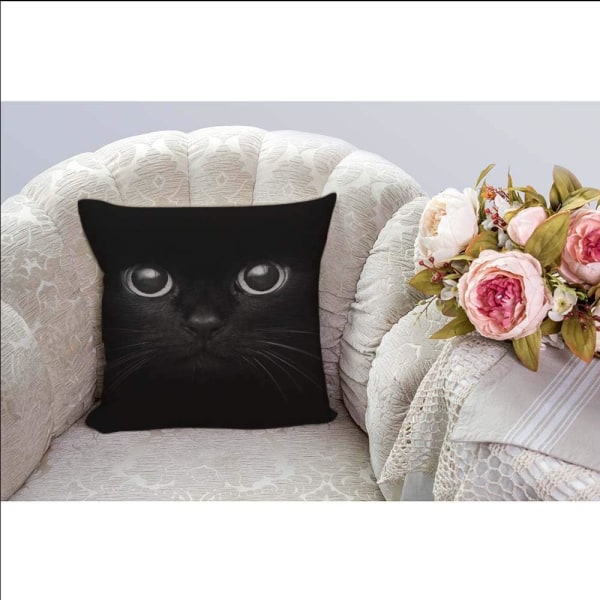 Putetrekk Svart Katt Vis To Øyne Pynteputer Dekorativ for Menn/Kvinner/Gutter/Jenter Stue Soverom Sofa Stol 18X18 Tommers Putevar