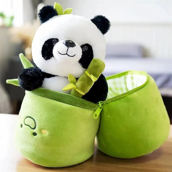 9,8 tum (24,9 Cm) Panda gosedjur, söt panda plysch kramar bambu, panda och bambu set om 2, skrymmande panda plyschleksak som bor i bambu