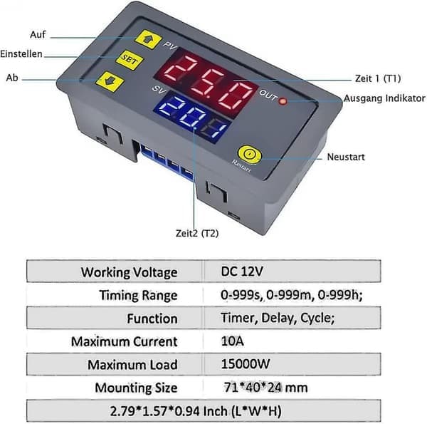 12V Tidsrelæ 12 Volt Timerrelæ Udendørs 10A Digitalt Slukkerrelæ Justerbar Gave