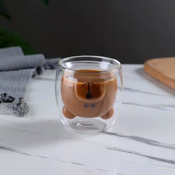Sødt krus glas dobbeltvægget isoleret glas espresso kop, kaffekop, te kop, mælkekop, bedste gave til kontor og personlig fødselsdag