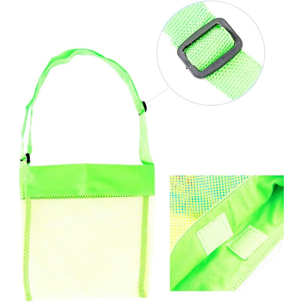 Sæt med 5 Farverige Mesh Strandtaske Skalkollektionstaske Legetøjskrammeskal med Justerbar Rem Børne Strandtaske (5-pak)