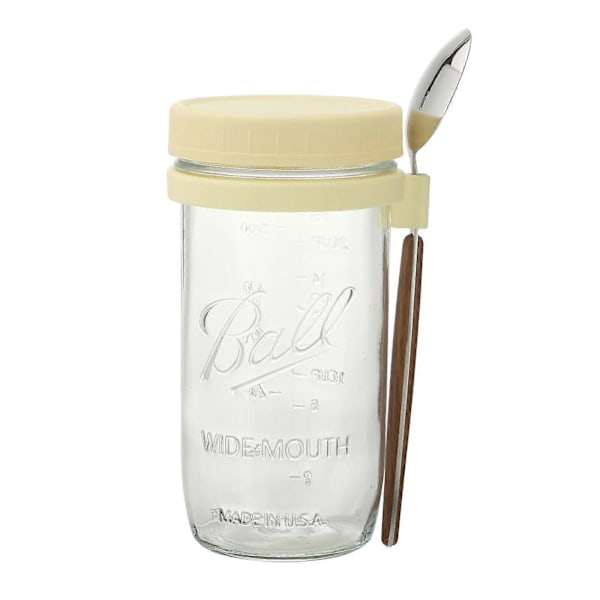 Glasbehållare för Havregryn med Sked - 350ml Flerfärgad 30 cl Mason Jar med Bred Öppning för Overnight Oats, Flingor, Yoghurt - Lufttät Förslutning och Läcksäkert Lock Yellow 600ML