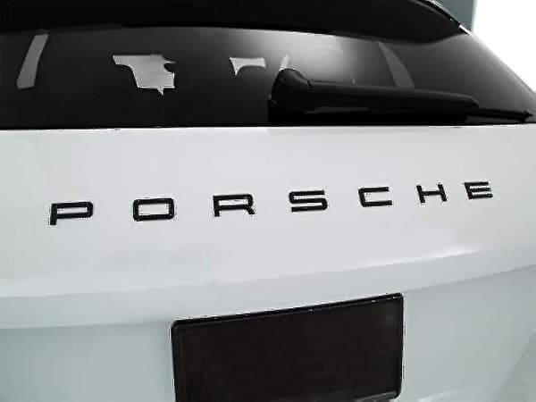Blank sort Porsche-bogstaver bagklap-emblem til 911 Carrera Cayenne Turbo Gt3