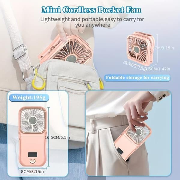 Premium Ultra-Stille Mini Sammenfoldelig Halsventilator, USB Genopladelig (Pink)