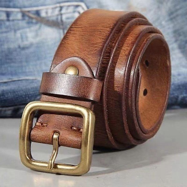 Paul Äkta Läder Herr Miss Belt Äkta Läder Spänne Årets Ox Retro Ren Kohud Jeans Midja brown 130cm