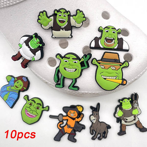10 kpl Shrek-aiheiset Crocs-kengänkorut Söpöt kengät Sandaalit Koristekorut Syntymäpäivälahjat Kengän lisävarusteet