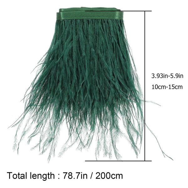 2 m strudsefjer simulerede besætninger frynser med satinbånd tape til kjole syning Håndværk Kostumer gør-det-selv dekoration (sortgrøn)