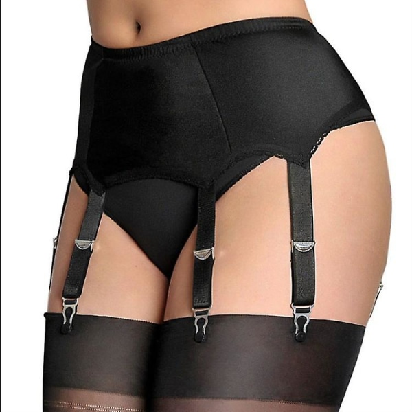 Women's Solid Color Vintage Garter Belt With 6 Straps Metal Clip Suspender For Thigh High Stockings(1pcs, Black)