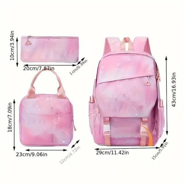 Skolryggsäcksset för barn (2 delar): Ryggsäck + matlåda – rosa