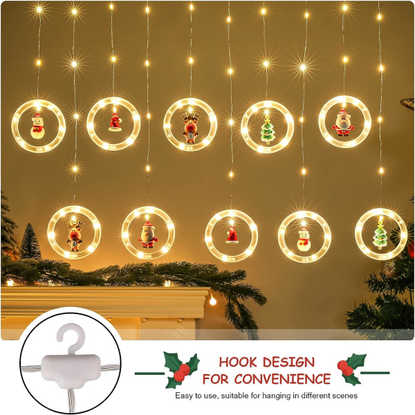 Jouluikkunavalot 3 m x 0,65 m LED-valoverhokeijuvalo, 8 erilaista joulukoristetta sisäjuhlien häämakuuhuoneeseen (lämmin valkoinen)