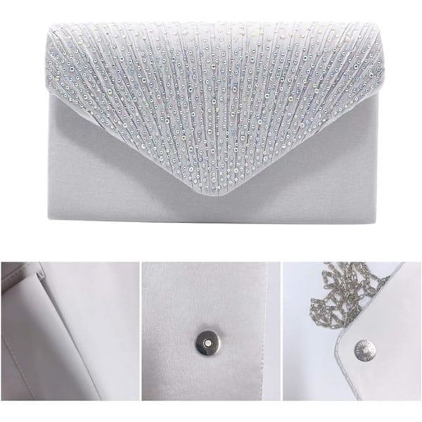 Kvinde Diamante Kuvert Clutch Taske Aften Håndtaske Pung Bryllup, Brudepige, Prom, Fest Skuldertasker(Sølv)