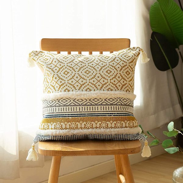 Tufted koristeelliset tyynynpäälliset sohvalle, nojatuolille, sängylle - Moderni marokkolainen tyynyliina hapsuilla, koristetyyny makuuhuoneeseen, olohuoneeseen