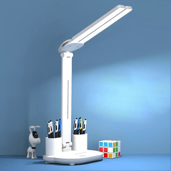 LED Skrivebordslampe med Penneholder/Digital Klokke Multifunksjonell Skrivebordslampe for Husholdning Barnerom B