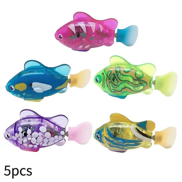 5 stk Elektronisk Fisk Baby Sommer Badelegetøj Pet Kattelegetøj Svømmerobot Fisk Med Led Lys Vand Svømmebassin Badekarlegetøj