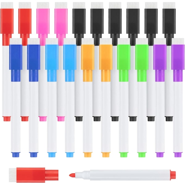 Whiteboard-markører, magnetiske whiteboard-markører, whiteboard-penne med magnetisk viskelåg, markørpenne, viskelæder med viskelæder, fin spids whiteboard-pen til børn Multicolor 20 Pcs