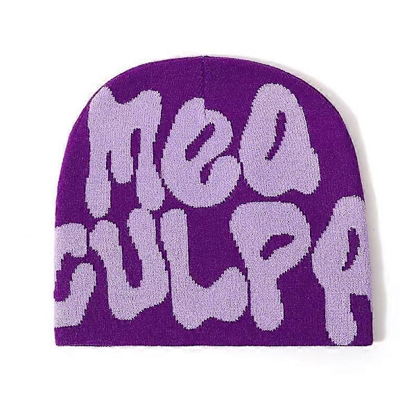 Dame Grafik Hue Skull Hat MEA Culpa Y2K Strikket Hue Varm Vinterhue purple