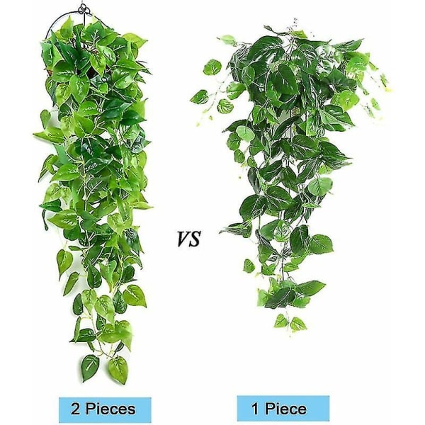 2 stk kunstige plante hængende kunstige planter, 90 cm falsk vedbend hængende grønne Scindapsus blade til dekoration