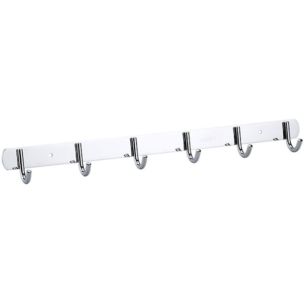 Bar med 6/8 kroge i rustfrit stål Badekåbekroge Vægmonteret knagerække Multifunktionskroge Kompatibel med badeværelse, køkken, entre og seng