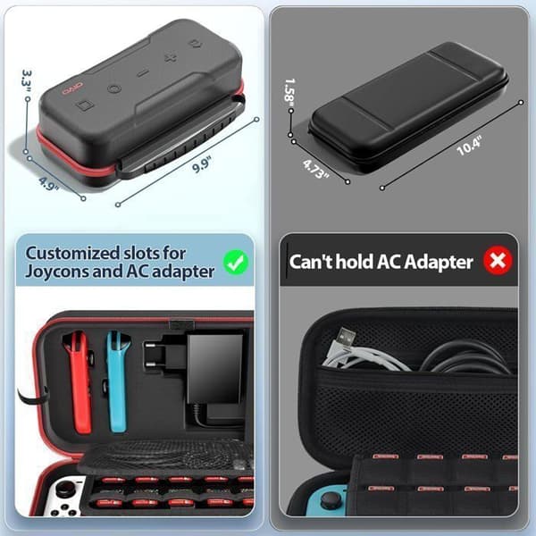 Hårt bärfodral för Switch – Passar Joy-Cons & adaptrar – Skyddande förvaringsfodral – Röd