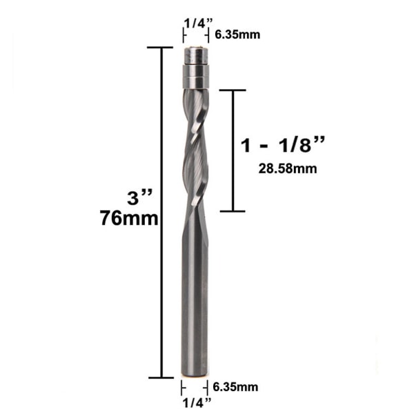 1/4\" Flush Trim Solid Carbide Spiral Router Bit Spiral Up Cut Down Pattern Bit Ft