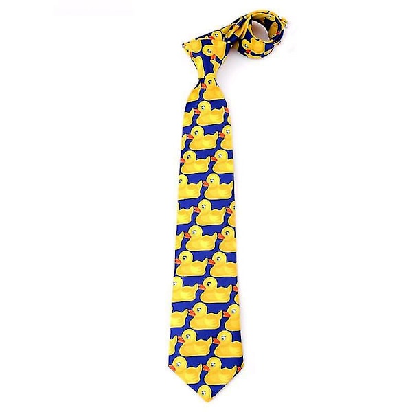 Men Women Funny Yellow Duck Printed Necktie Imitation Silk Cosplay Party Business Suit Tie