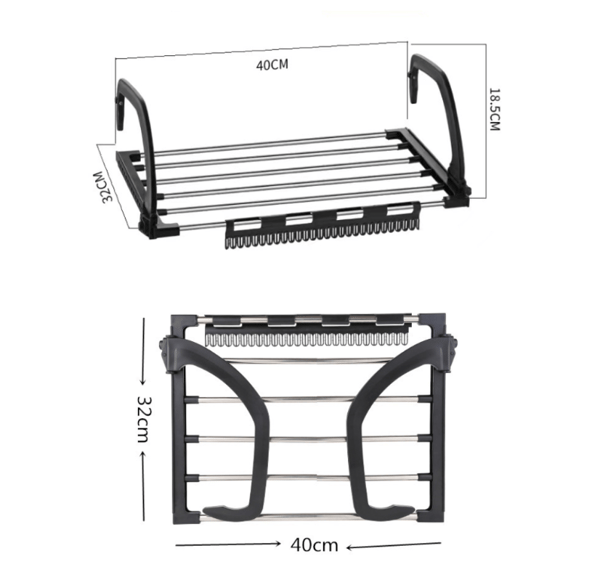 Sammenklappeligt tørrestativ i rustfrit stål til altan, radiator, vindue, badekar til tørring af vådt tøj til vask (40X32cm)